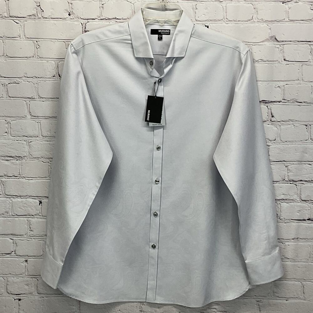 Murano Shirt Men's Size L Silver Paisley Liquid Luxury Button Down Business Soft - Picture 2 of 11